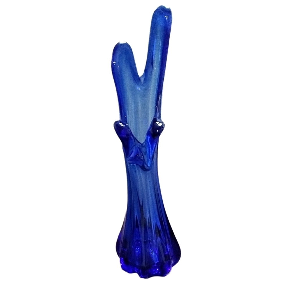 1960s Swung Glass Five Finger Vase in Cobalt